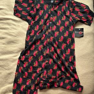 Intimo Black and Red Short sleeve Button-Up Onesie